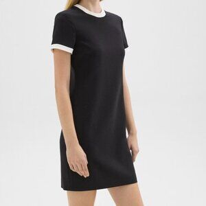 Theory Tailored Short-Sleeved Crepe Dress in Black and White - Size 0 - Like New